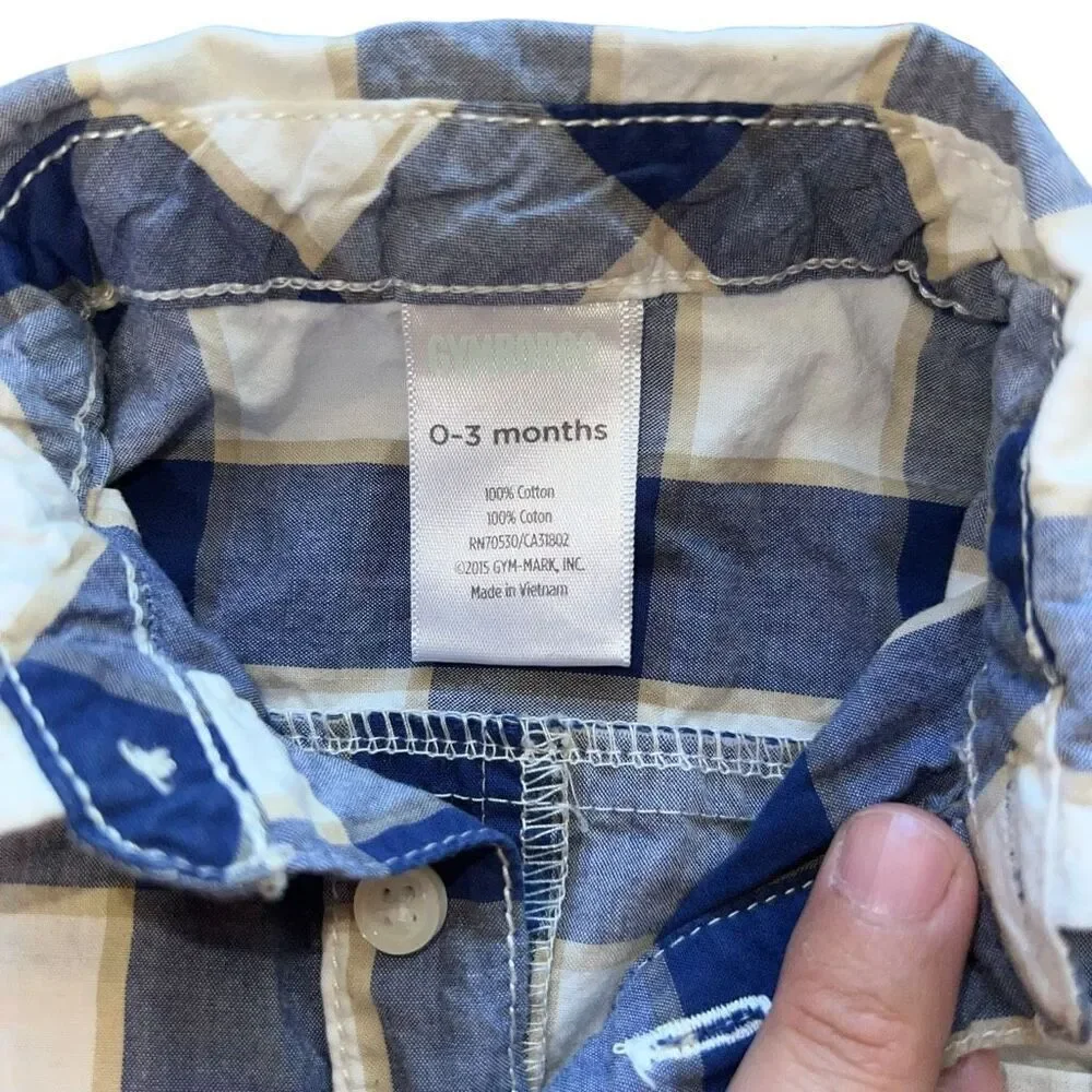 4/$25 Gymboree Blue & White‎ Checkered Baby Romper - Size 0-3 months